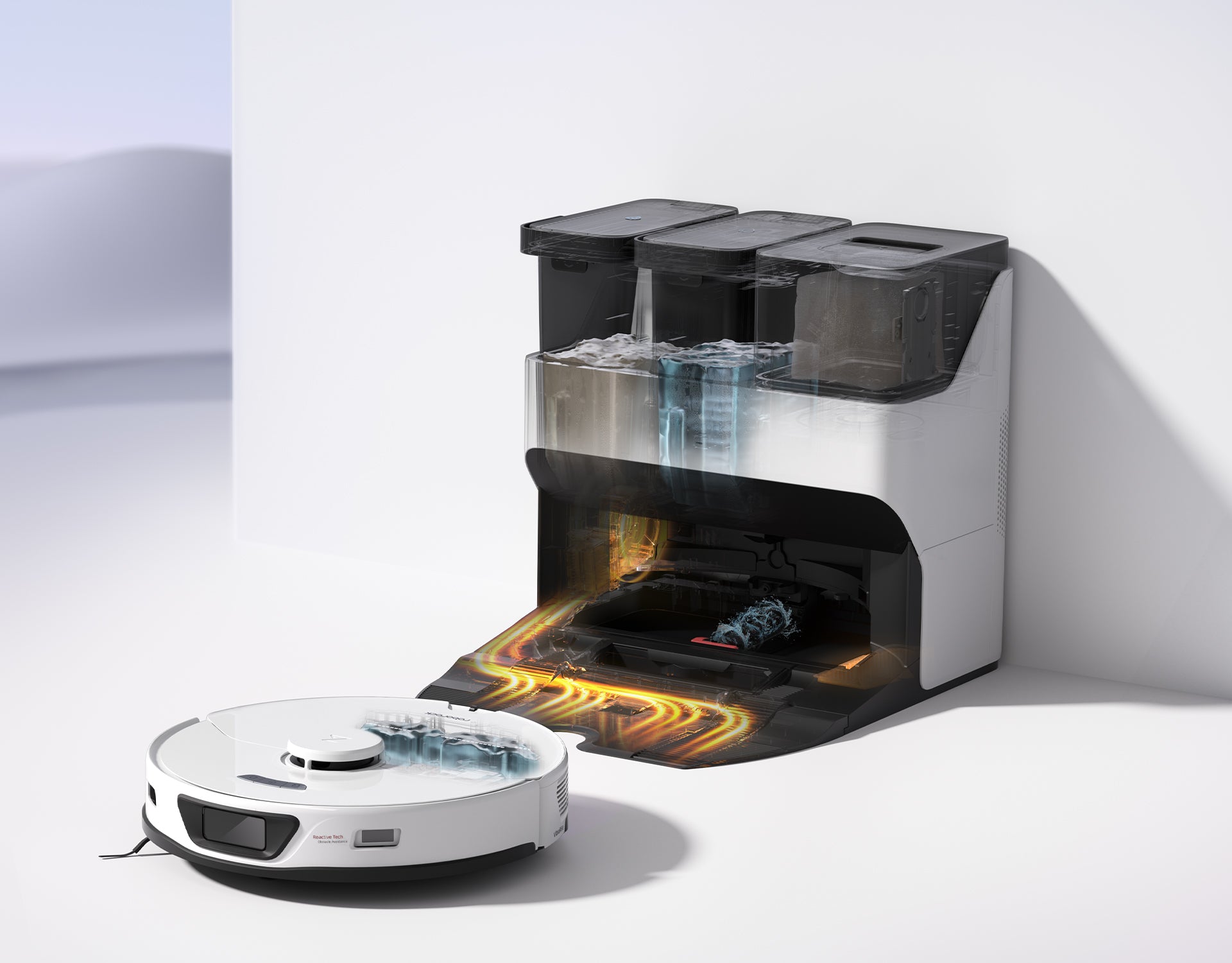 Los robots aspiradores de Roborock ofrecen un acoplamiento inteligente que incluye vaciado automático de polvo, lavado y secado de mopa y rellenado del depósito de agua. Los robots aspiradores de Roborock ofrecen un acoplamiento inteligente que incluye vaciado automático de polvo, lavado y secado de mopa y rellenado del depósito de agua.