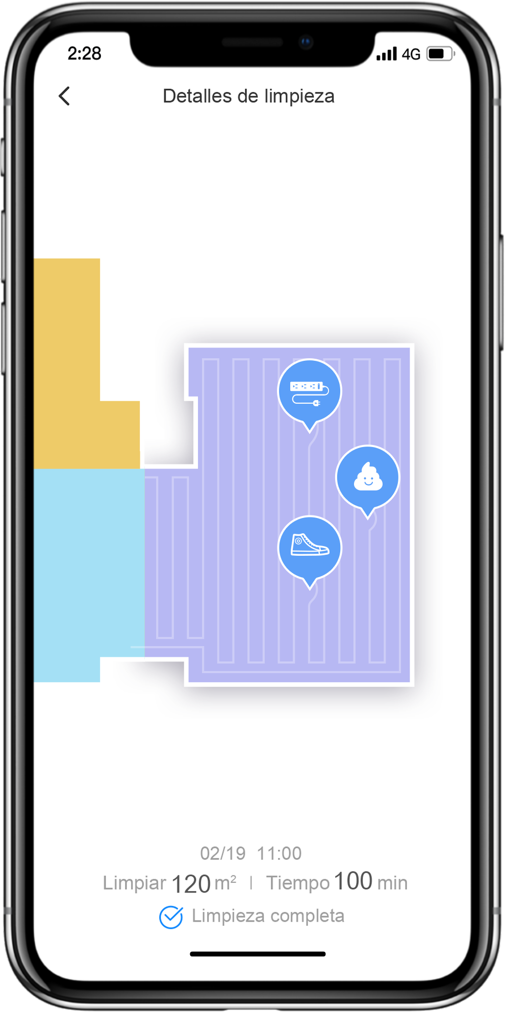 Roborock S6 MaxV route map showa what obstacles are on your floors with icons