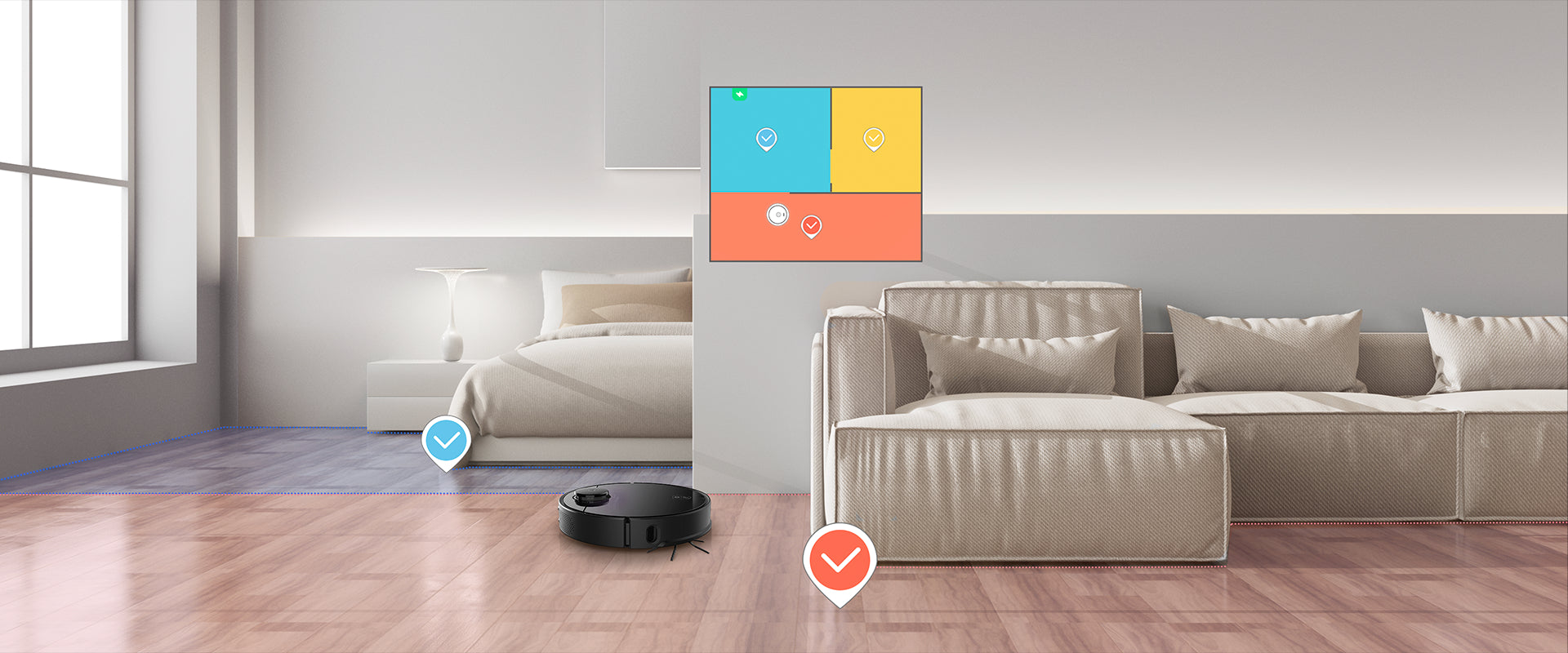 Roborock S4 reconoce automáticamente las habitaciones para desplazarse adonde usted desee Roborock S4 reconoce automáticamente las habitaciones para desplazarse adonde usted desee